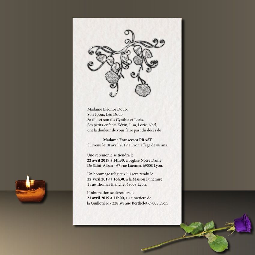 Rose branche Décès Faire-Part